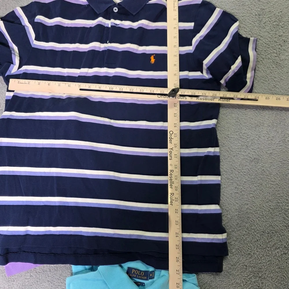 Polo Ralph Lauren Mens M Polo Shirts 3 Pack Purple Blue Striped Slim Golf Fit